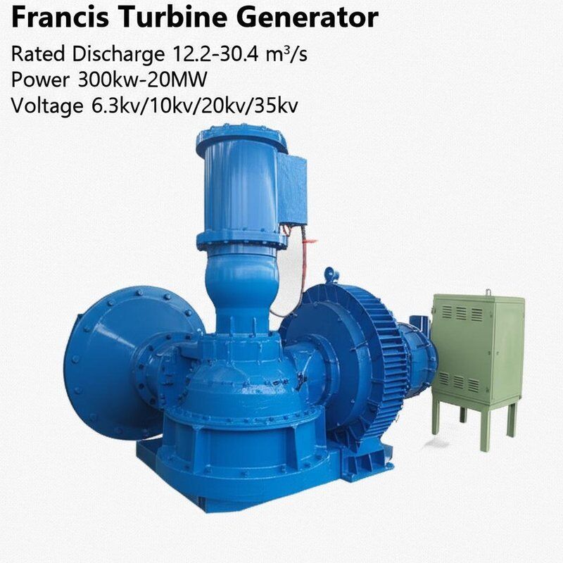 Francis Turbine Generator with Rated Discharge 12.2-30.4 m³/s Power 300kw-20MW and Voltage 6.3kv/10kv/20kv/35kv