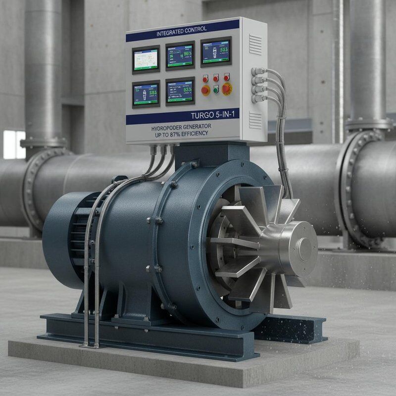 Turgo Turbine Generator with 500-1000kg Weight, 5 In 1 Integrated Control Panel and Up To 87% Efficiency for Hydropower Generation