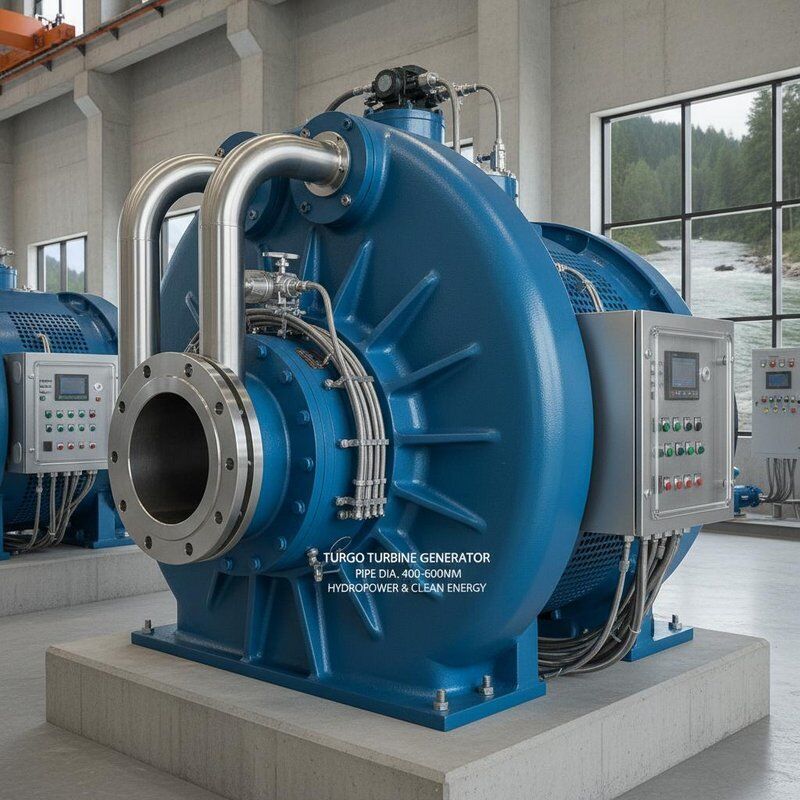 Turgo Turbine Generator with 400-600mm Pipe Diameter, Up To 87% Efficiency, and 15m To 300m Operating Head Range for Hydropower Generation